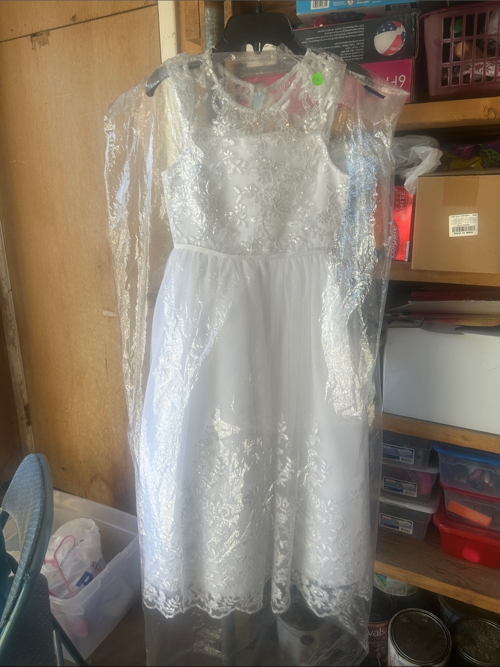 White Lace Bodice Flower Girl Dress with Tulle Skirt